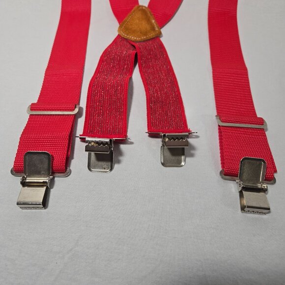 USA Vintage 70's Red CANVAS Straps TOP-GRAIN Leather CLIPS 46" X 2" Suspenders. - Picture 9 of 17